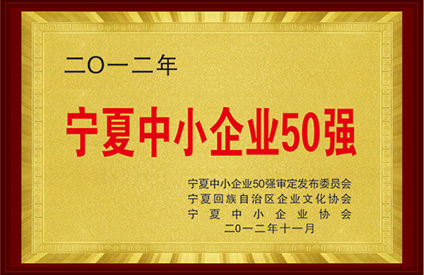 榮獲2012年寧夏中小企業50強